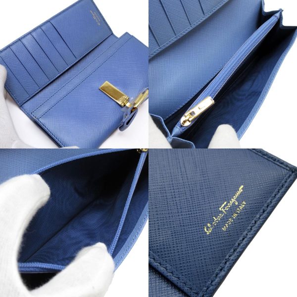 t19071a 4 c Salvatore Ferragamo Bifold Long Wallet Vara Ribbon Leather Blue