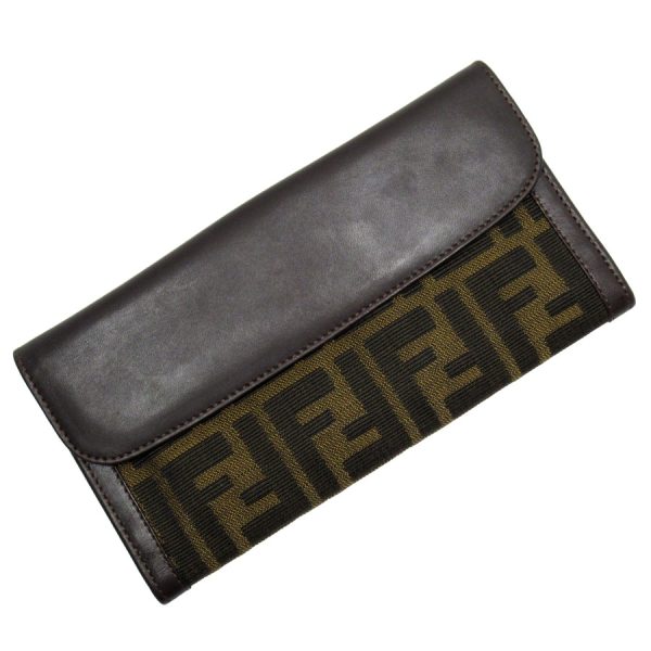 t19192a Fendi Canvas Leather Zucca Bifold Long Wallet Brown