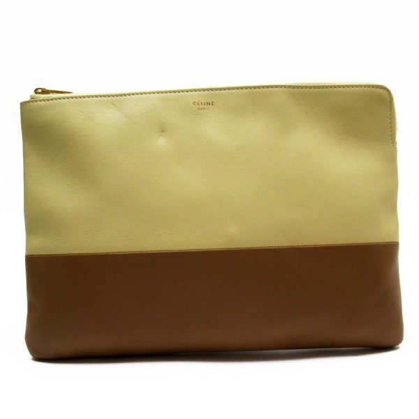 t19216a Celine Leather Clutch Bag Cream