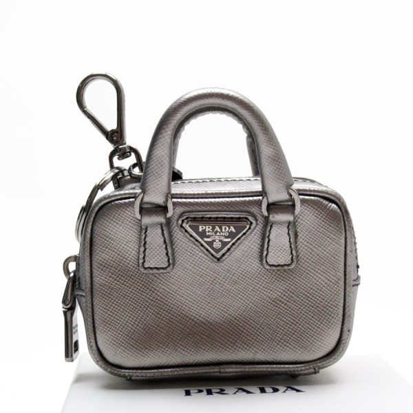 t19258a Prada Leather Bag Motif Charm Silver