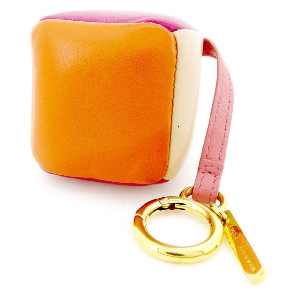 t2574 Fendi Keychain Key Ring Charm Cube Dice Shape Pink