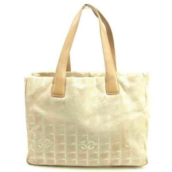 t328 Chanel Travel Line MM Nylon Tote Bag Beige