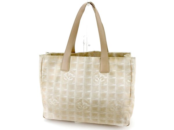 t4250 1 Chanel Travel Line MM Leather Tote Bag Beige