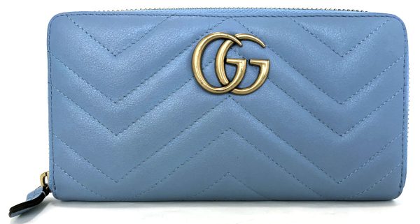 t546715895 Gucci Gg Marmont Round Zipper Long Wallet Leather Blue