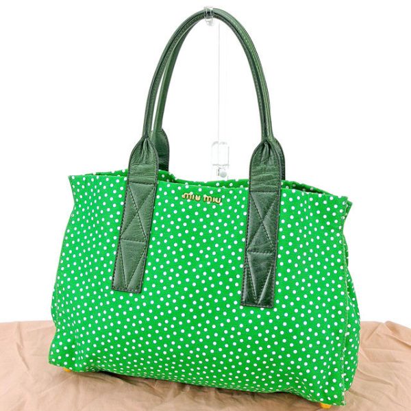 t719 Miu Miu Back Leather Tote Bag Green