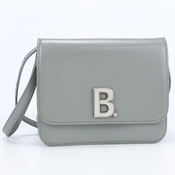 usdbg72540011 1b Balenciaga B Logo Shoulder Bag Leather Gray