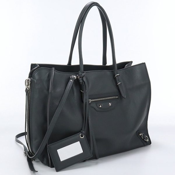 usdbg74987011 1d Balenciaga Paper 2WAY Tote Bag Leather Bag Black