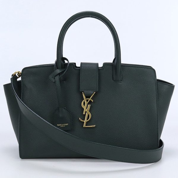 usdsl74481011 1b Saint Laurent Calf Tote Bag Green