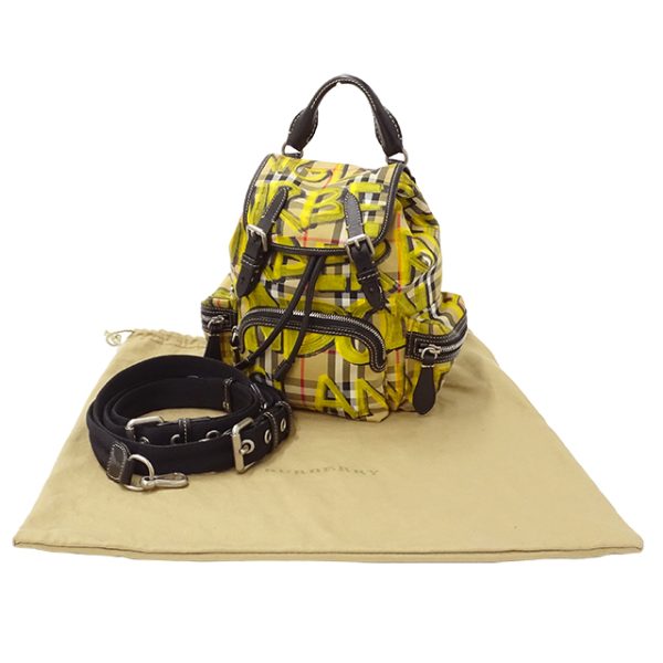 v0074790000 10 Burberry Backpack Canvas Haymarket Graffiti Yellow