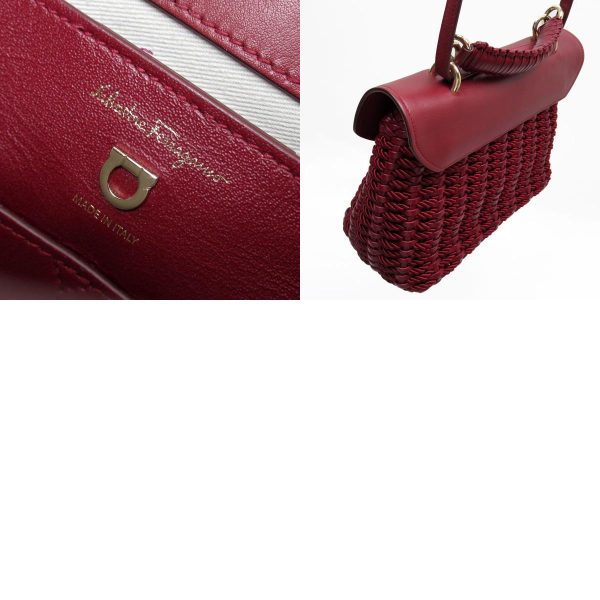 w0065a 10 c Salvatore Ferragamo Handbag Shoulder Bag Gancini Leather Satin Burgundy