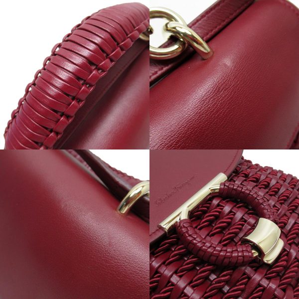 w0065a 2 c Salvatore Ferragamo Handbag Shoulder Bag Gancini Leather Satin Burgundy