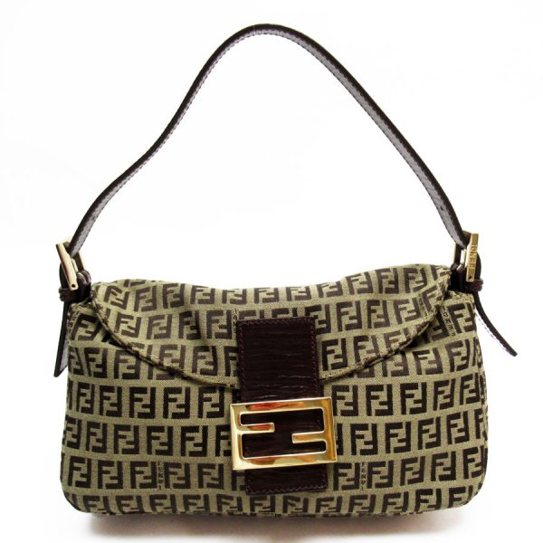 w0067i Fendi Canvas Leather Zucchino Shoulder Bag Brown Gold