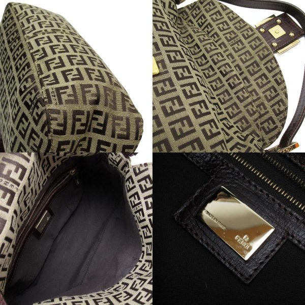 w0067i 7 c Fendi Canvas Leather Zucchino Shoulder Bag Brown Gold