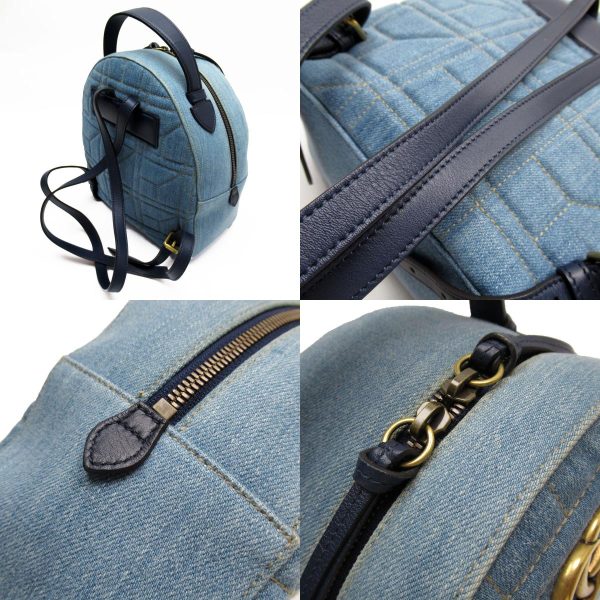 w0141j 1 c Gucci GG Marmont Denim Fake Pearl Backpack Blue