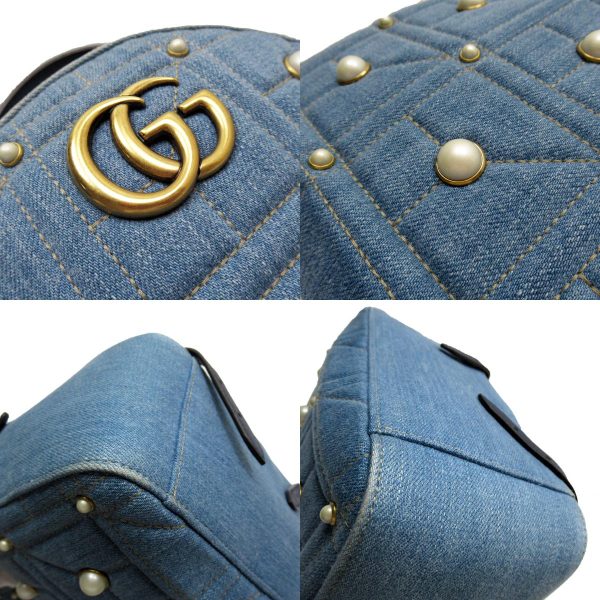 w0141j 5 c Gucci GG Marmont Denim Fake Pearl Backpack Blue