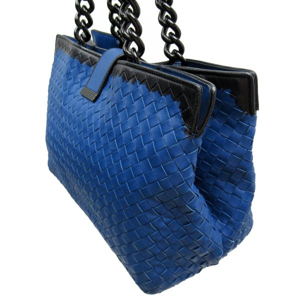 w0169i 1 Bottega Veneta Shoulder Bag Intrecciato Leather Blue