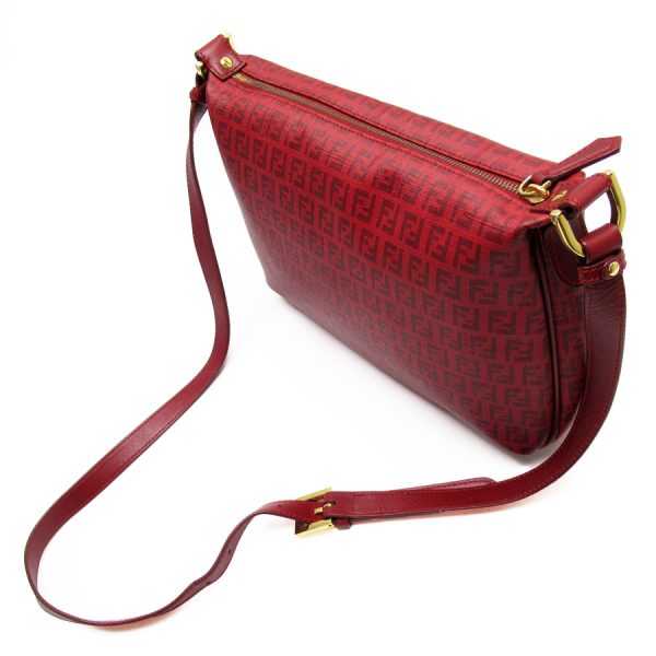 w0170a 1 Fendi PVC Leather Crossbody Shoulder Bag Dark Red Gold