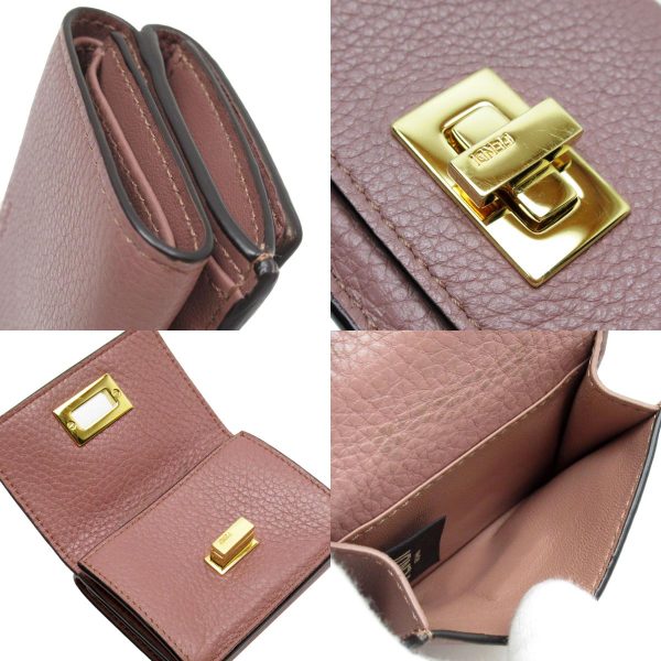 w0176a 3 c Fendi Leather Trifold Wallet Pink Greige Gold