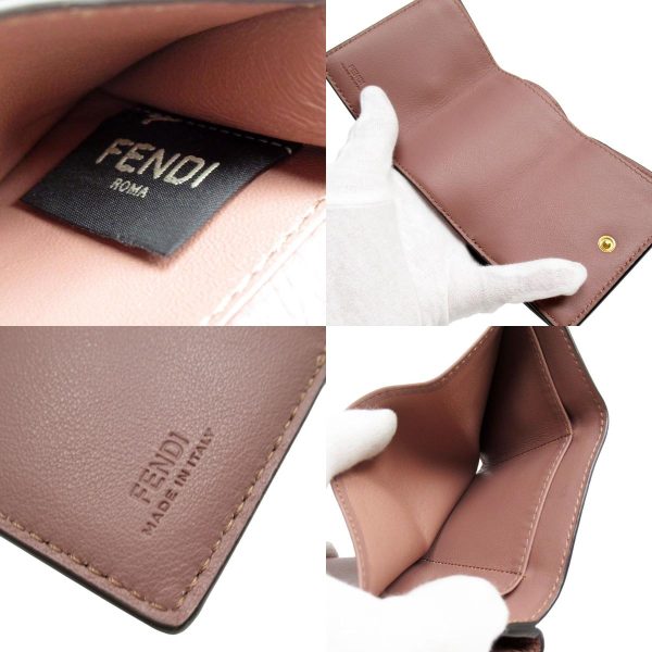 w0176a 7 c Fendi Leather Trifold Wallet Pink Greige Gold