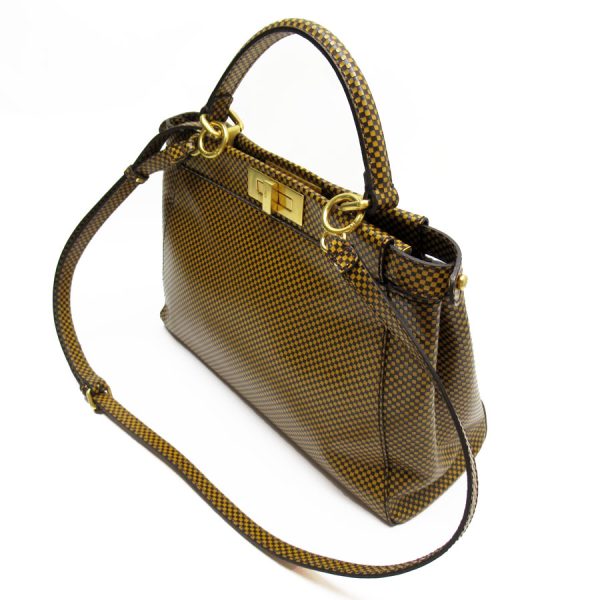 w0189a 1 Fendi Leather Peekaboo Shoulder Bag Brown Gold