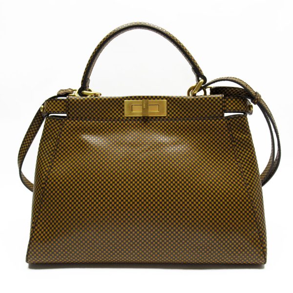 w0189a Fendi Leather Peekaboo Shoulder Bag Brown Gold