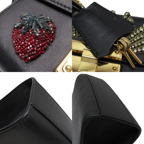 w0303g 6 c Gucci Strawberry Padlock Leather Shoulder Bag Black