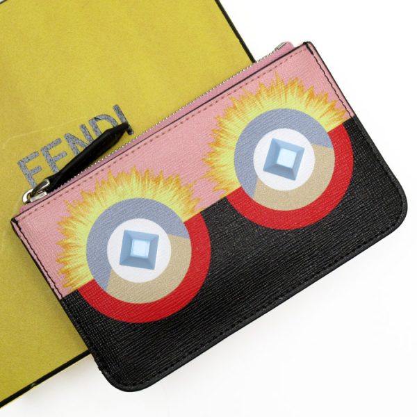 w0306g Fendi Leather Key Case Black Pink Multicolor