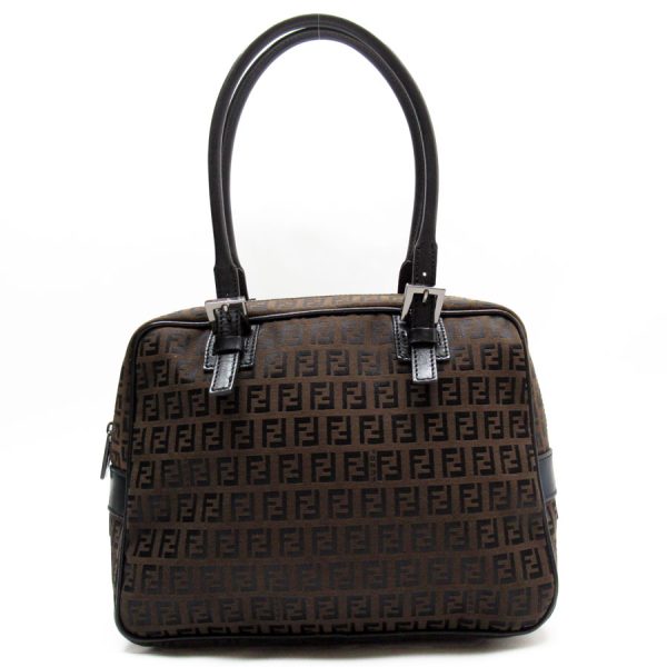 w0335a Fendi Canvas Leather Handbag Brown Black