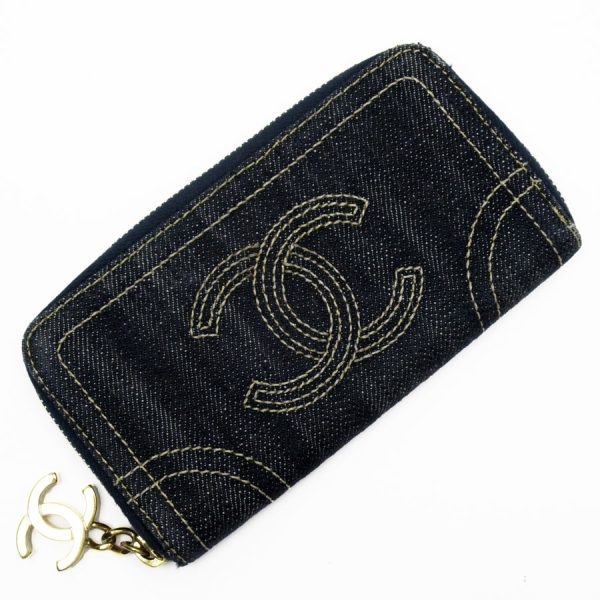 w0339a Chanel Coco Mark Denim Coin Case Blue