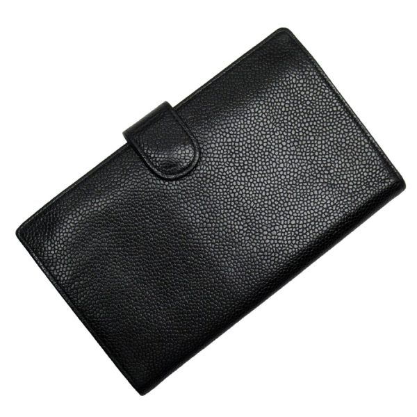 w0340g Chanel Here Mark Caviar Skin Leather Bifold Wallet Black