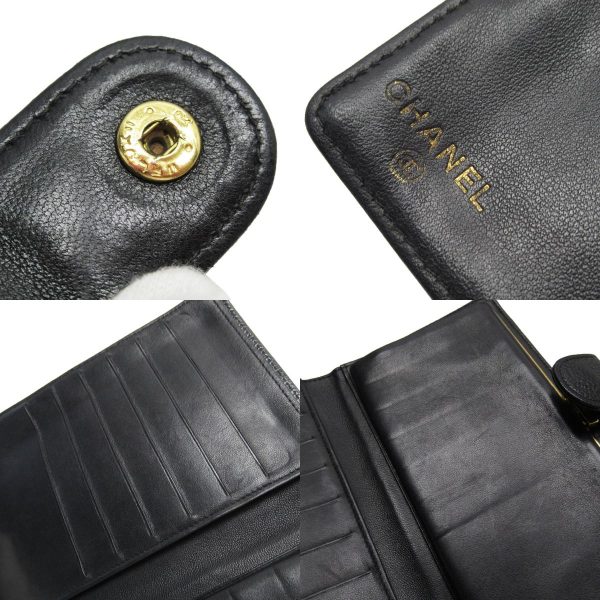 w0340g 6 c Chanel Here Mark Caviar Skin Leather Bifold Wallet Black