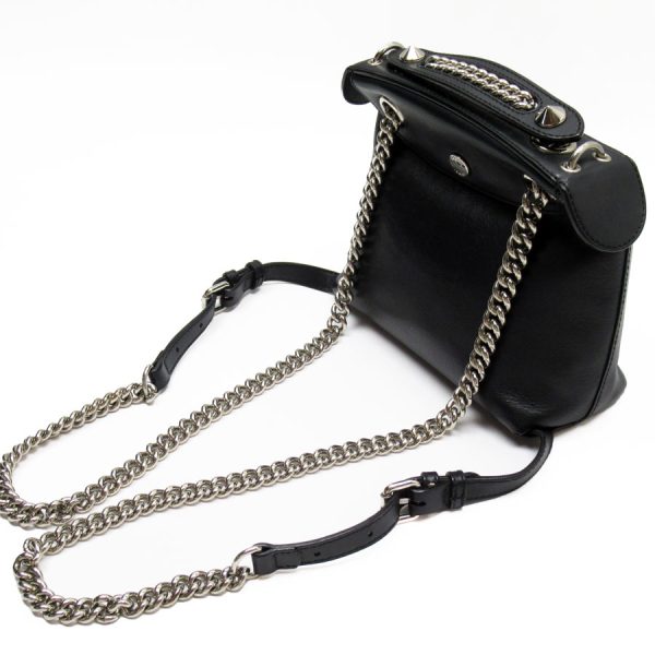 w0394a 1 Fendi Leather Metal 2Way Crossbody Shoulder Bag Black Silver