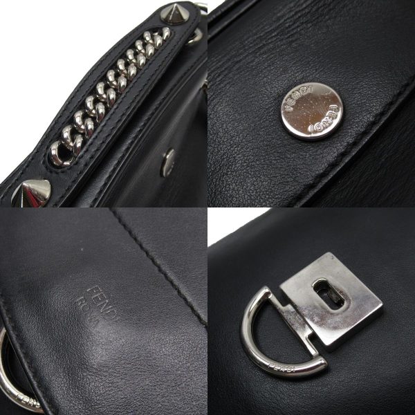 w0394a 2 c Fendi Leather Metal 2Way Crossbody Shoulder Bag Black Silver