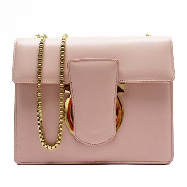 w0418i Salvatore Ferragamo Crossbody Shoulder Bag Gancini Leather Pink