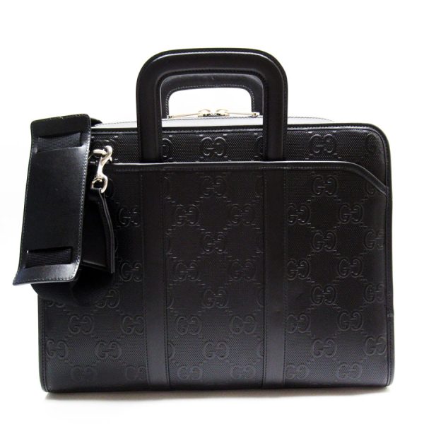 w0482g Gucci GG Embossed Leather Business Bag Black