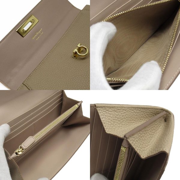 w0484a 5 c Salvatore Ferragamo Long Wallet Gancini Leather Beige