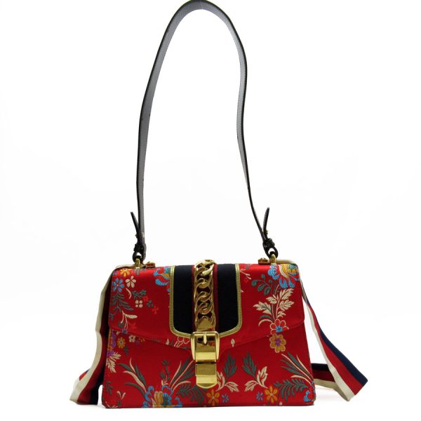 w0528a Gucci Sylvie Satin Leather Shoulder Bag Red