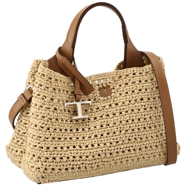 xbwapaeu000rgm5o29 Tods Raffia Micro T Timeless Tote Bag Beige Brown