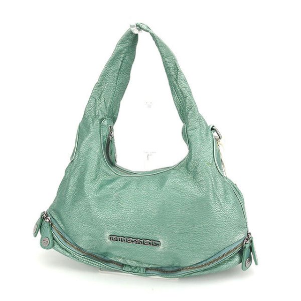 y5807 Diesel Logo Metallic Leather Shoulder Bag Green