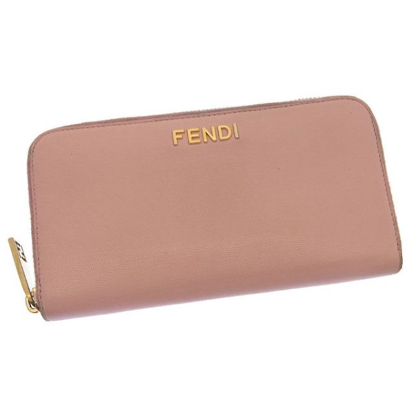 y663 Fendi Long Wallet Round Zipper Logo Pink