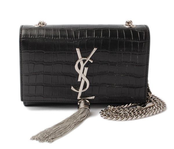 ysl 17 013 1 Saint Laurent Small Tassel Satchel Crocodile Embossed Black