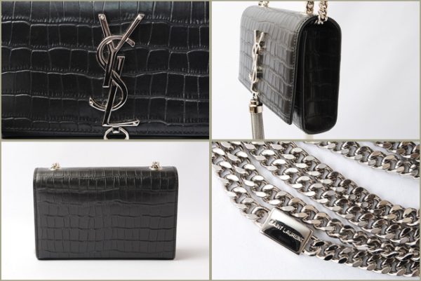 ysl 17 013 3 Saint Laurent Small Tassel Satchel Crocodile Embossed Black