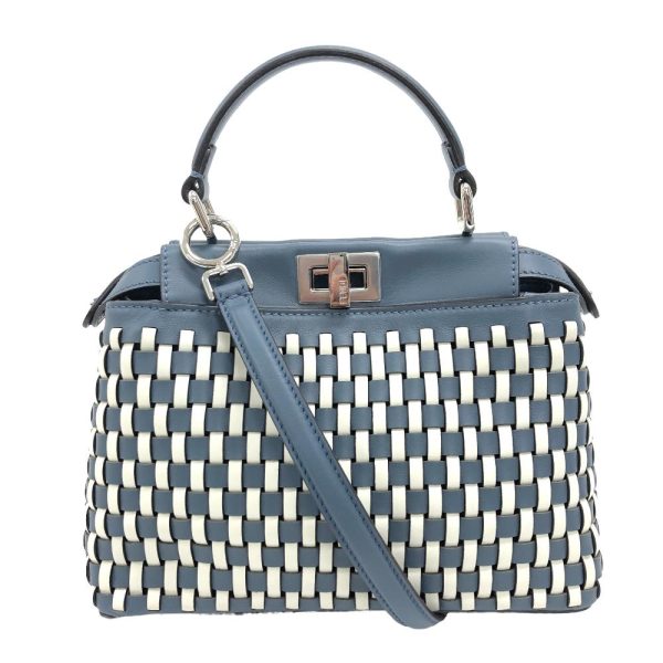 z0005835 1 Fendi Mini Peekaboo 2way Braided Shoulder Bag Blue