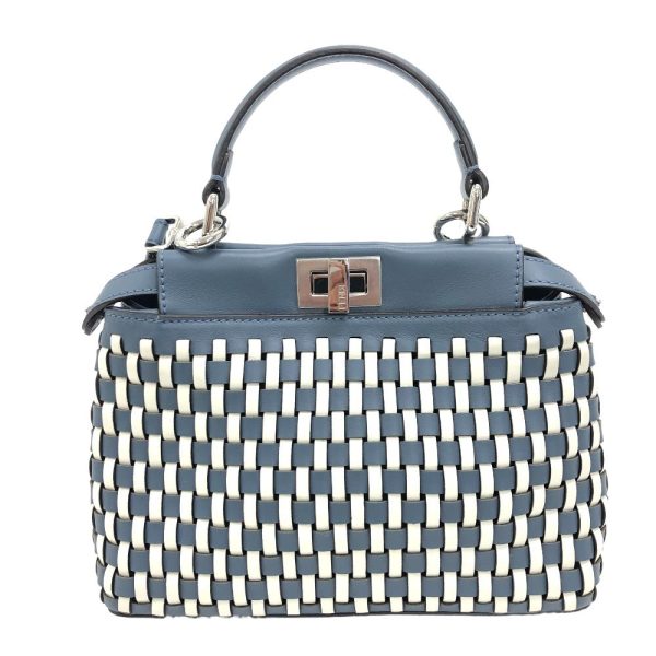 z0005835 2 Fendi Mini Peekaboo 2way Braided Shoulder Bag Blue