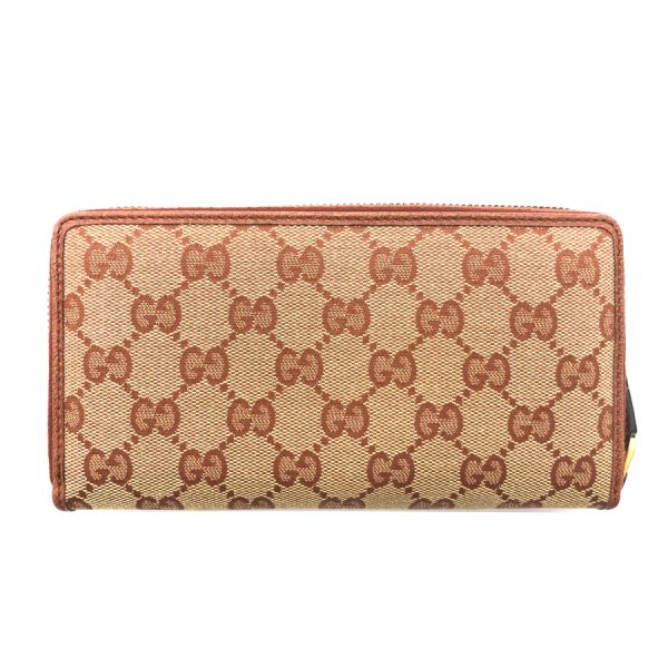 z0069 2 Gucci GG Canvas Round Zipper Long Wallet Brown