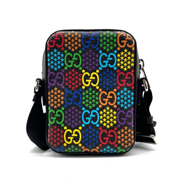 z0218 2 Gucci GG Psychedelic PVC Crossbody Shoulder Bag Black