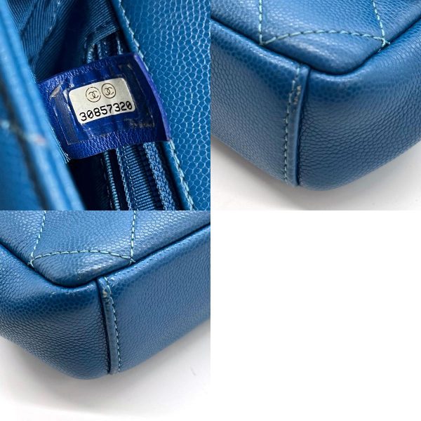 z0225 9 c Chanel Matelasse Caviar Skin Leather Crossbody Shoulder Bag Blue