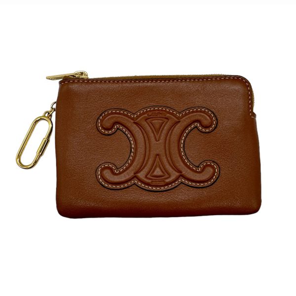 z0326 1 Celine Triomphe Leather Coin Case Brown