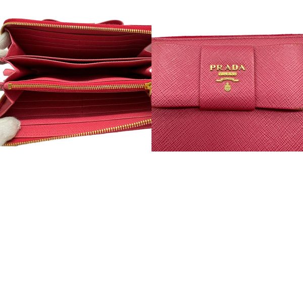 z0422 12 c Prada Saffiano Ribbon Round Zipper Long Wallet Deep Pink