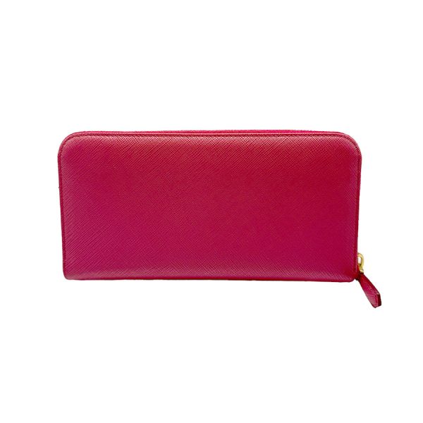 z0422 2 Prada Saffiano Ribbon Round Zipper Long Wallet Deep Pink